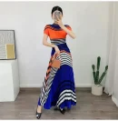 LE1350 Miyake Folding High Stretch Top Pleated Skirt Boutique Women's Suit Upscale Striped Digital Print 2-piece Set