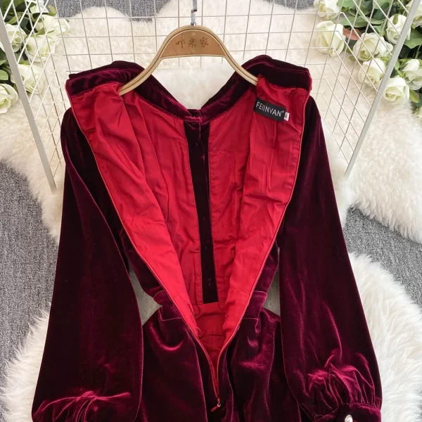 LE2660 2025 Winter Socialite Midi Evening Dresses for Woman Autumn High-End Dinner Dress Pearl Button Velvet Long Dress Female - Image 6