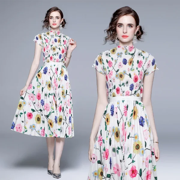 LE1240 in Stock Women's Sets Pleated Print Evening Gown Dress Elegant Summer 2 Piece Set for Women Miyake Pleated Boutique Skirt - Image 5