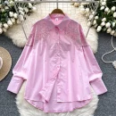LW0706 Light Vintage Style Shirt Women'S Embroidered Hot Diamond Style Top Blouses Elegant Women Shirts for Women Tops