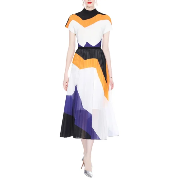 LE1258 Print Miyake  Pleated Short-sleeved T-shirt Loose Elastic Long Skirt 2 Piece Set High Quality Fabric Women's Sets