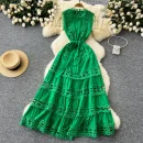 LE2617 Women'S Boutique Hollow Embroidery Maxi Dresses Elegant Sleeveless Lace Robe Socialite Party Lace Dresses Women Elegant