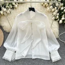 LW0827 Breezy Bow Tie Streamer Satin Blouse Ladies Chic Blouses 2025 Blouses Elegant Women Ladies