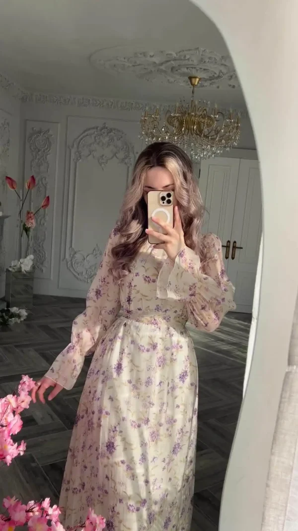 LE2700 Dubai Floral Printed Party Dinner Evening Gown Maxi Women 2025 Fall Gentle Snow Textile Gentle Floral Long Dress Lady - Image 5