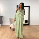 LE2727 Middle East Muslim Elegant Long-Sleeved Dinner Dress Hot Drill Craft Set Robe Long Dress Abaya Women Maxi Dresses