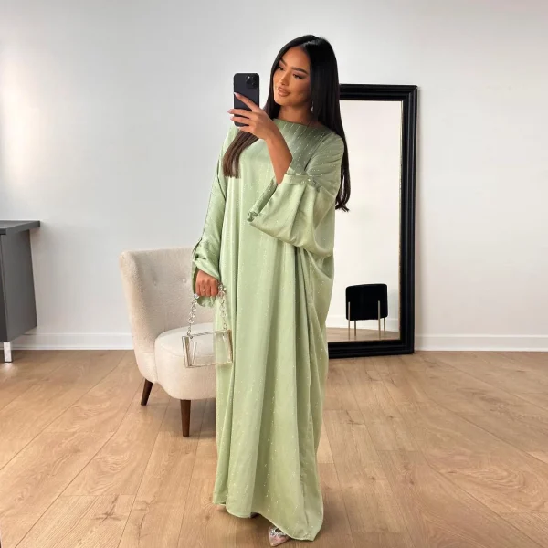 LE2727 Middle East Muslim Elegant Long-Sleeved Dinner Dress Hot Drill Craft Set Robe Long Dress Abaya Women Maxi Dresses - Image 2