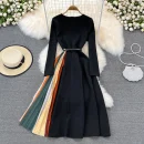 LE2690 2025 Office Lady Evening Dresses Autumn Elegant Temperament Long Dresses Patchwork Gradual Color Pleated Dresses Winter