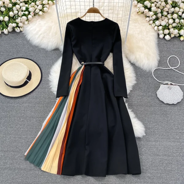 LE2690 2025 Office Lady Evening Dresses Autumn Elegant Temperament Long Dresses Patchwork Gradual Color Pleated Dresses Winter - Image 2