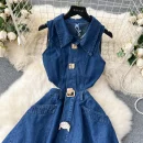 LE2653 Boutique Denim Dresseses Female Korean Metal Button Sleeveless Midi Dress Direct Elegant Women'S Dress