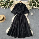 LE2627 French Vintage Maxi Evening Dresses Woman Elegant Lace-Up Ruffled Short Sleeve A-Line Long Dress Lady 2025 New