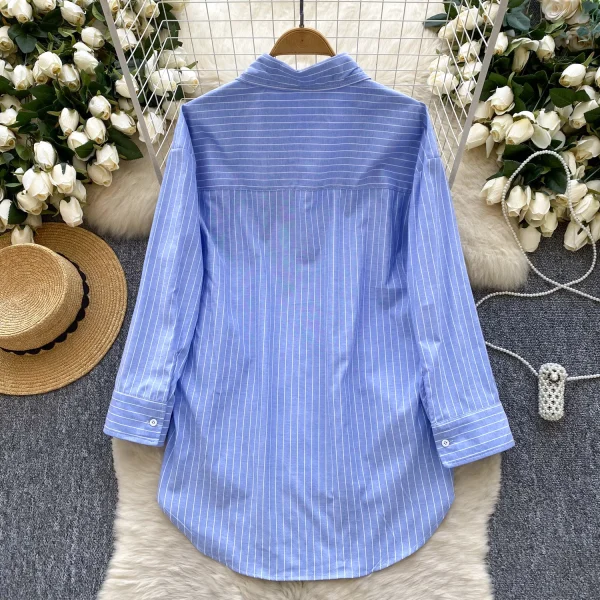 LW0750 Spring Shirt Women 2025 New Hollow Lace Hook Loose Thin Irregular Foreign Style Striped Blouses Elegant Women - Image 5