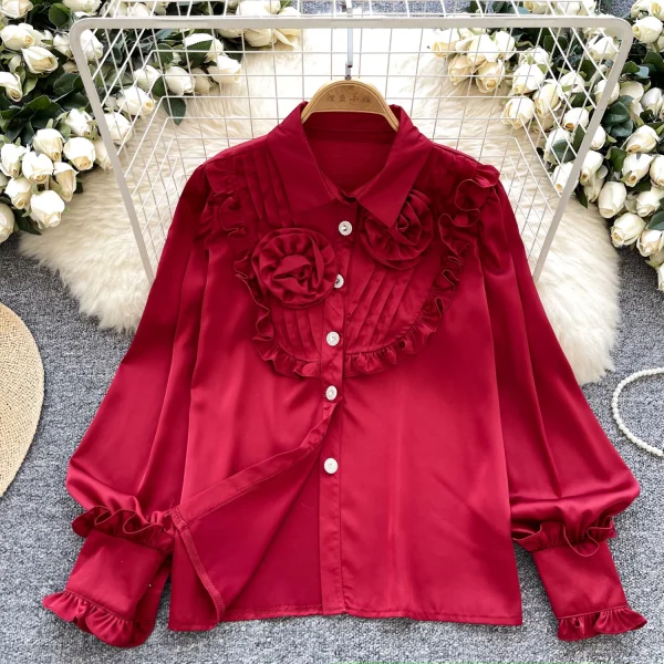 LW0745 Senior Sense Shirt Women Three-Dimensional Flower Light Luxury Temperament Blouses Elegant Women - Image 2