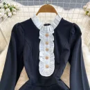 LE2583 Autumn Korean Socialite Ruffled Long Sleeve Midi Dresses Women Boutique Long Dresses Button Hip Wrap Dresses Female 2025