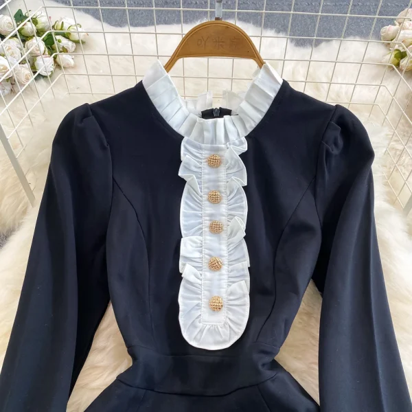 LE2583 Autumn Korean Socialite Ruffled Long Sleeve Midi Dresses Women Boutique Long Dresses Button Hip Wrap Dresses Female 2025 - Image 3