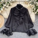 LW0830 Light Luxury Collar Shirt Women'S Autumn Ruffled Edge Diamond Loose Temperament Tops For Women Casual