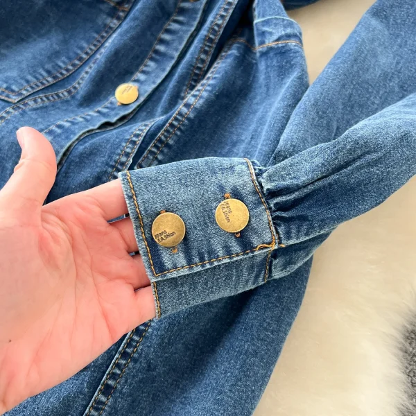 LE2669 French Retro Design Office Woman Denim Dresses Embroidery Lapel Waist Slimmer Single-Breasted Denim Midi Dress Women 2025 - Image 5
