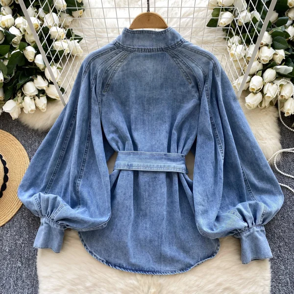 LW0833 Women's Slimming Blouse Solid Pattern Waist Collared Shirt Stand Collar Woven Top Casual Wear Spring 2025 - Image 3