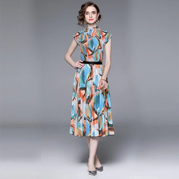 High Quality 2 Piece Sets Short-Sleeved T-Shirt Women Two Miyake Pleated Skirt Set Printed Pleated Boutique Women'S Set - Image 3