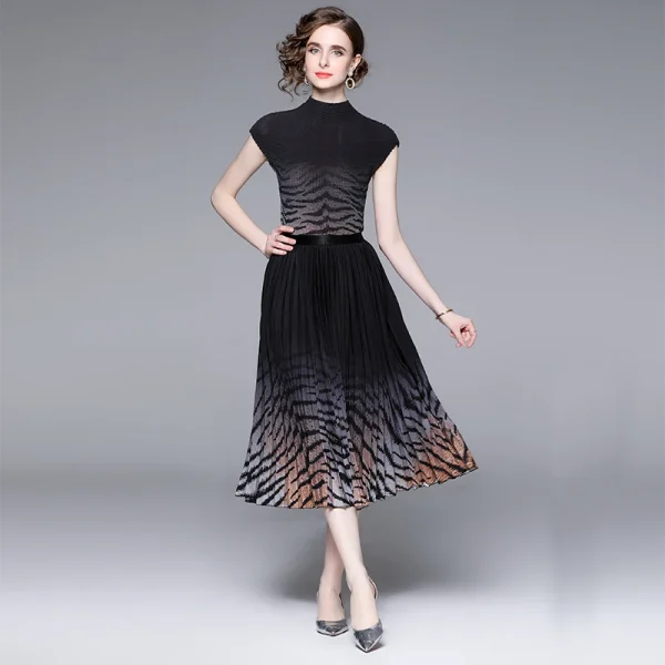 2025 Leopard Print Miyake Pleated Top Long Pleated Skirt High Quality Fabric Pleated Top Pleated Skirt Boutique Women's Sets - Image 2