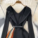 LE2690 2025 Office Lady Evening Dresses Autumn Elegant Temperament Long Dresses Patchwork Gradual Color Pleated Dresses Winter