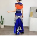 LE1350 Miyake Folding High Stretch Top Pleated Skirt Boutique Women's Suit Upscale Striped Digital Print 2-piece Set
