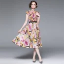 High Quality 2 Piece Sets Short-Sleeved T-Shirt Women Two Miyake Pleated Skirt Set Printed Pleated Boutique Women'S Set