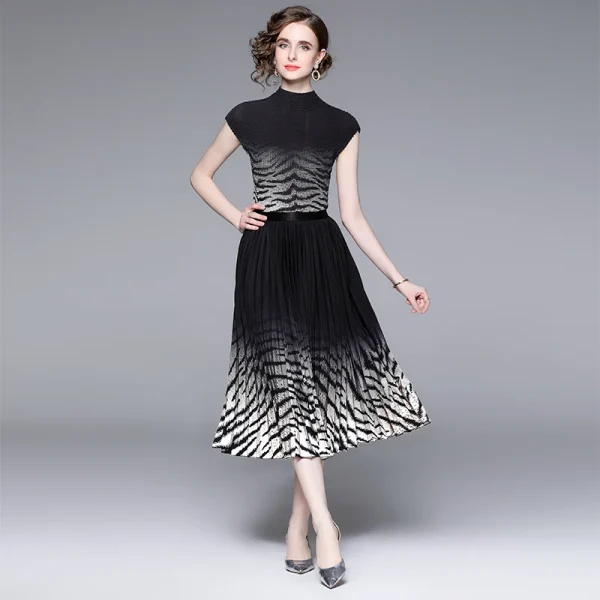 2025 Leopard Print Miyake Pleated Top Long Pleated Skirt High Quality Fabric Pleated Top Pleated Skirt Boutique Women's Sets