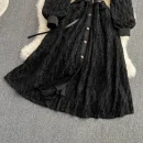 LE4776 Spring and Autumn Long Sleeve Maxi Dress Lapel Single Breasted Lace Dress Elegant Temperament Long Skirt