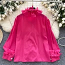 LW0704 Chic Blouse Women'S High-Grade Lace Patchwork Single Breasted Long Sleeve Temperament Blouses for Lady
