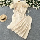 LE0097 Small Fragrant Wind Wear Women'S Three-Piece Vest Metal Buckle Long Sleeve Knitted Cardigan Skirt
