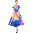 LE1236 Elegant Women's Diamond V-Neck Dress Nailed Beaded Lantern Sleeves Plus Size Short Newly Arrived Boutique Clothing Set
