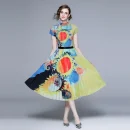 LE1245 in Stock Pleated Casual Suit Feminine Show Thin T-Shirt Skirt 2 Piece Set Printed Long Miyake Pleated Skirt