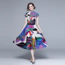LE1244 in Stock Boutique Womens 2 Piece Sets High Quality Fabric Short-Sleeved Top Miyake Pleated Printed Long Pleated Skirt