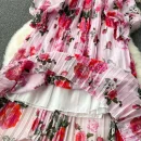 LE2608 Women'S Boutique Clothing Maxi Printed Dress Ethnic V-Neck Pleated Floral Chiffon Dresses Socialite Party Evening Dress