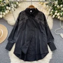LW0706 Light Vintage Style Shirt Women'S Embroidered Hot Diamond Style Top Blouses Elegant Women Shirts for Women Tops
