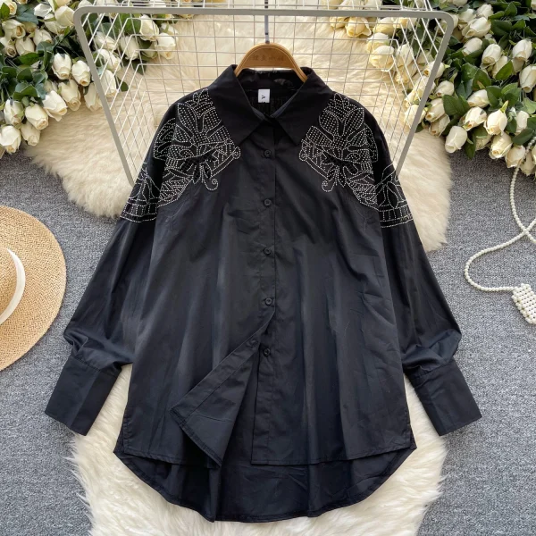 LW0706 Light Vintage Style Shirt Women'S Embroidered Hot Diamond Style Top Blouses Elegant Women Shirts for Women Tops - Image 3