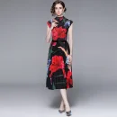 LE1278 Latest Miyake Pleated Casual Style Sets Floral Print Pleated T-Shirt and Printed Pleated Skirt Boutique Two Piece Sets