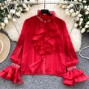LW0830 Light Luxury Collar Shirt Women'S Autumn Ruffled Edge Diamond Loose Temperament Tops For Women Casual