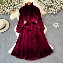 LE2663 2025 Winter Socialite Midi Evening Dresses for Woman Autumn High-End Dinner Dress Ruffled Collar Velvet Long Dress Female