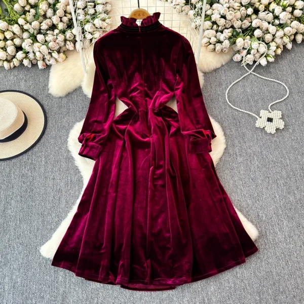 LE2663 2025 Winter Socialite Midi Evening Dresses for Woman Autumn High-End Dinner Dress Ruffled Collar Velvet Long Dress Female - Image 2