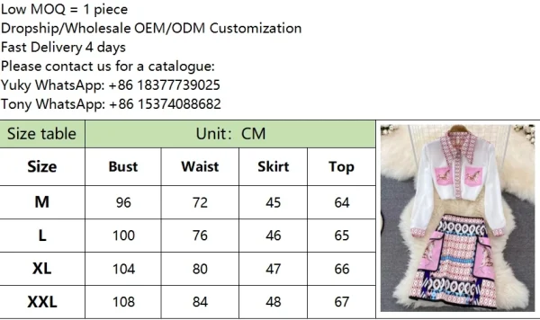 LE1703 Fashion Boutique Set Temperament Printing Loose Long-Sleeved Shirt + High Waist Half-Body Skirt Skirt Two-Piece Set - Image 6