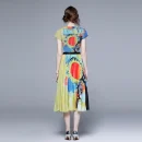 LE1245 in Stock Pleated Casual Suit Feminine Show Thin T-Shirt Skirt 2 Piece Set Printed Long Miyake Pleated Skirt