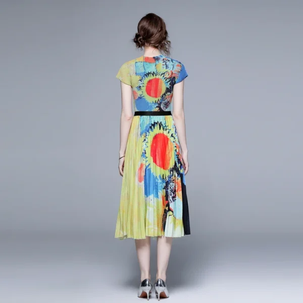 LE1245 in Stock Pleated Casual Suit Feminine Show Thin T-Shirt Skirt 2 Piece Set Printed Long Miyake Pleated Skirt - Image 4