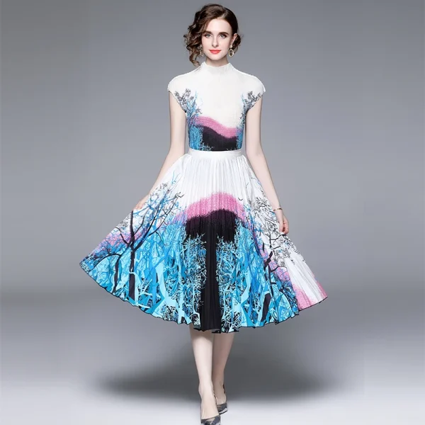 LE1267 in Stock Miyake Pleated Top Pleated Skirt Two-Piece Set 2025 New Printed Pleated Skirt Set - Image 2