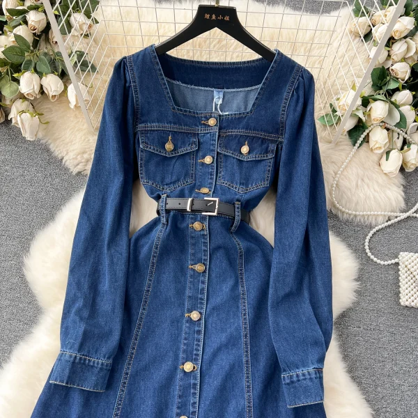 LE2650 Ladies Boutique Denim Dresseses Female Korean Long Sleeve Autumn Winter Midi Dress Woman Direct 2025 - Image 3