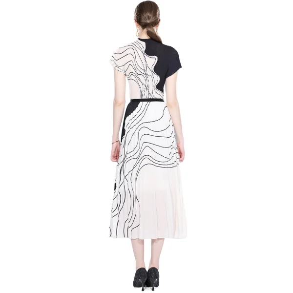 LE1249 in Stock Print Pleated Short-Sleeved T-Shirt Women Two Pieces Set Miyake Pleated Skirt Set 2025 High Quality 2 Piece Sets - Image 5