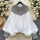 LW0826 Blouse Woman High-End Foreign Style Heavy Industry Nailed Bead Glitter Loose Slimming Satin Top Woman Blouses For Lady