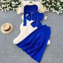 LE0097 Small Fragrant Wind Wear Women'S Three-Piece Vest Metal Buckle Long Sleeve Knitted Cardigan Skirt