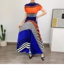 LE1350 Miyake Folding High Stretch Top Pleated Skirt Boutique Women's Suit Upscale Striped Digital Print 2-piece Set