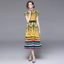 LE1357 Original Design 2025 Dressy Print Miyake Ruffle Elegant Fashion 2 Piece Set High Stretch Loose Top Pleated Skirt Set